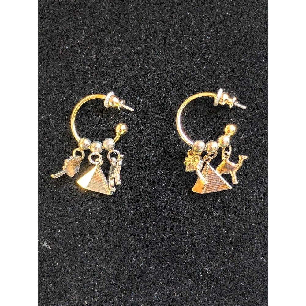 Vintage Camel Joe Cash Earrings Egyptian Theme Dangles RARE